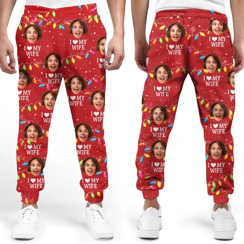 Custom Photo Christmas Love Vibes Over Here - Couple Personalized Custom Unisex Sweatpants - Christmas Gift For Husband Wife, Anniversary