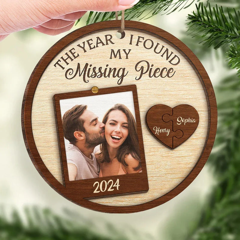 Custom Photo I Found My Missing Piece - Couple Personalized Custom Ornament - Wood Custom Shaped - Christmas Gift For Husband Wife, Anniversary