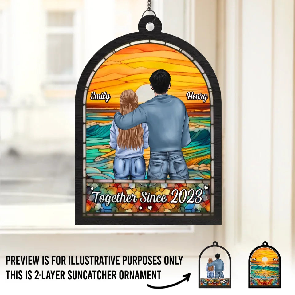 I'll Stop The World And Melt With You - Couple Personalized Window Hanging Suncatcher - Gift For Husband Wife, Anniversary