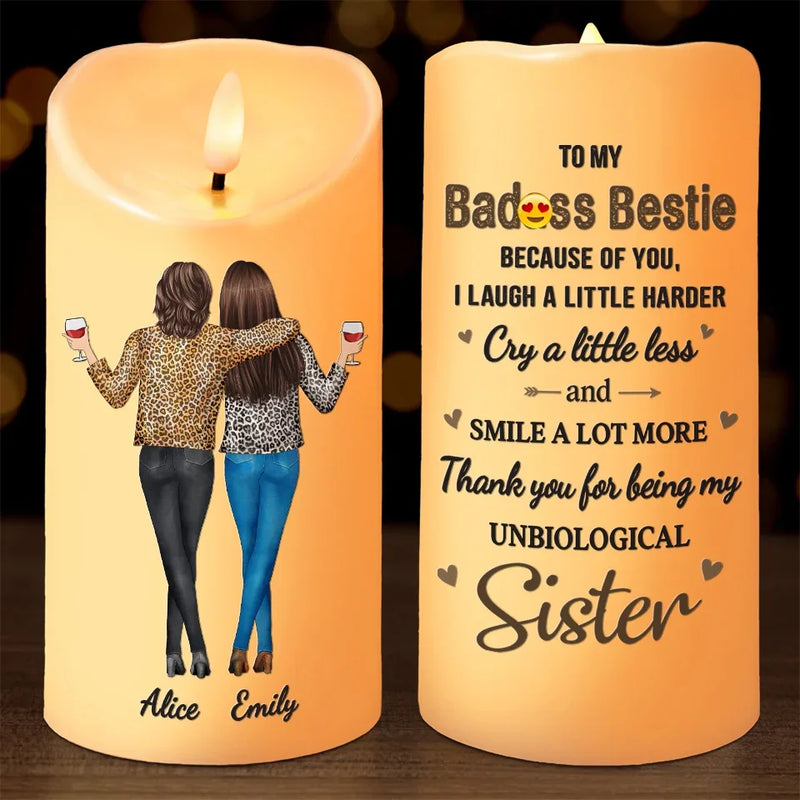 Thank You For Being My Unbiologial Sister - Bestie Personalized Custom LED Candle - Christmas Gift For Best Friends, BFF, Sisters
