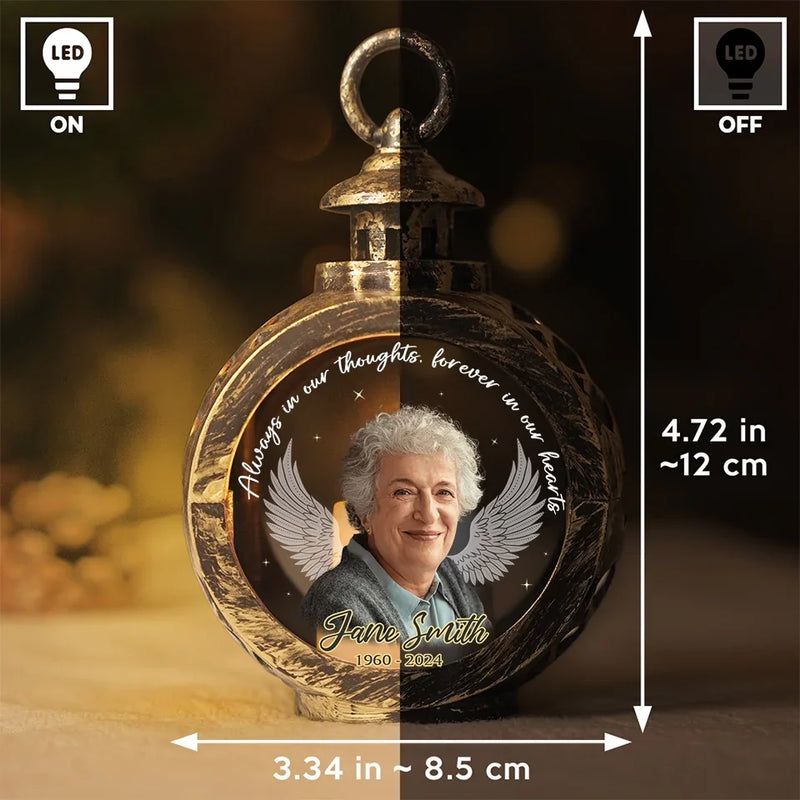 Custom Photo Your Light Will Always Shine In Our Hearts - Memorial Personalized Custom Candlelight Lantern Ornament - Sympathy Gift, Christmas Gift For Family Members