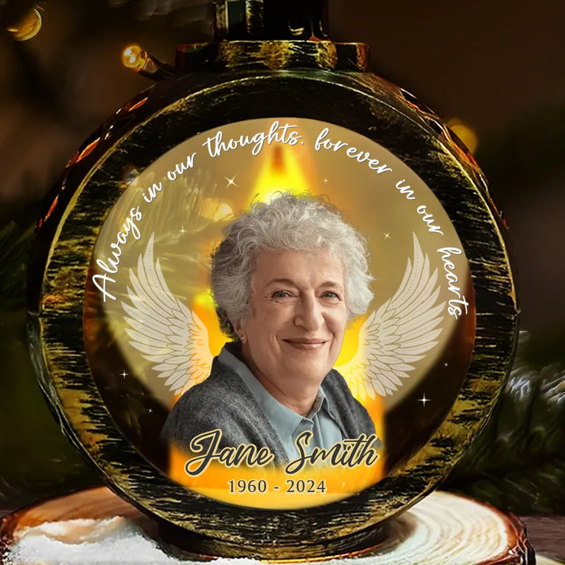 Custom Photo Your Light Will Always Shine In Our Hearts - Memorial Personalized Custom Candlelight Lantern Ornament - Sympathy Gift, Christmas Gift For Family Members