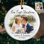 Custom Photo Our First Year Married - Couple Personalized Custom Ornament - Ceramic Round Shaped - Christmas Gift For Husband Wife, Anniversary, First Christmas
