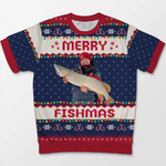 Custom Photo Merry Fishmas - Fishing Personalized Custom All Over Print Adult Short Sleeve Sweater - Christmas Gift For Fishing Lovers, Fisherman
