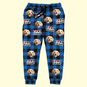 Pantalon de survêtement unisexe personnalisé avec photo « J'aime mon bébé à fourrure » pour chien et chat - Cadeau de Noël pour les propriétaires et les amoureux des animaux