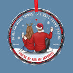 The Best Present Is Wrapped In My Arms - Couple Personalized Custom Circle Glass Ornament - Christmas Gift For Husband Wife, Anniversary