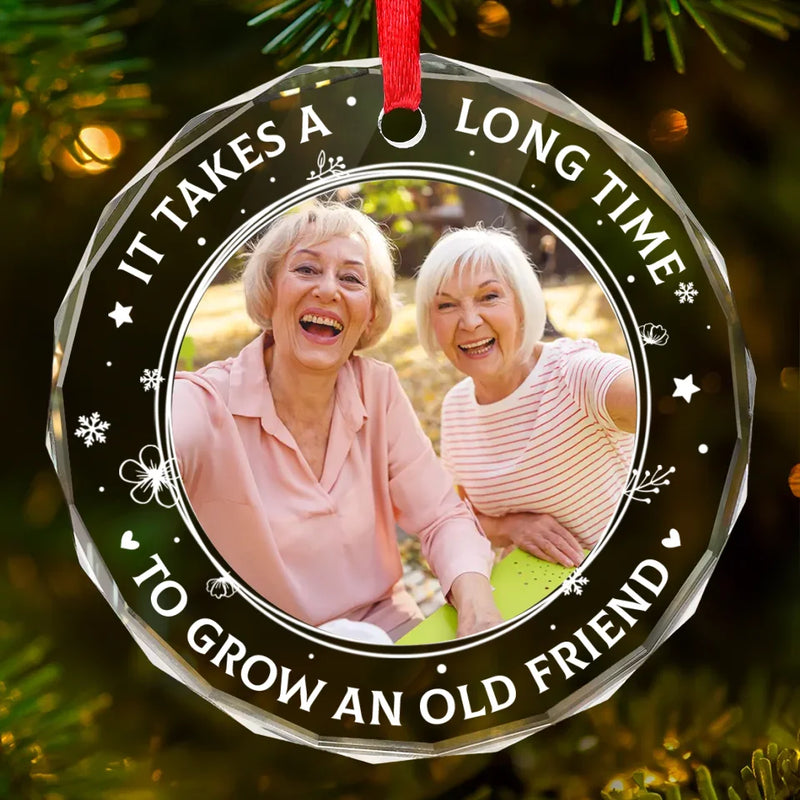 Custom Photo Our Friendship Is A Beautiful Journey - Bestie Personalized Custom Circle Glass Ornament - Christmas Gift For Best Friends, BFF, Sisters