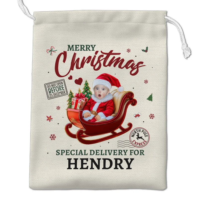 Custom Photo Merry Christmas - Family Personalized Custom Christmas Favor Bag - Christmas Gift For Baby Kids, Newborn Baby, First Christmas