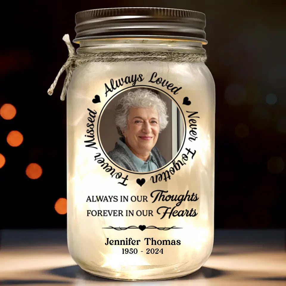 Custom Photo My Heart Filled With Your Love - Memorial Personalized Custom Mason Jar Light - Sympathy Gift, Christmas Gift For Family Members