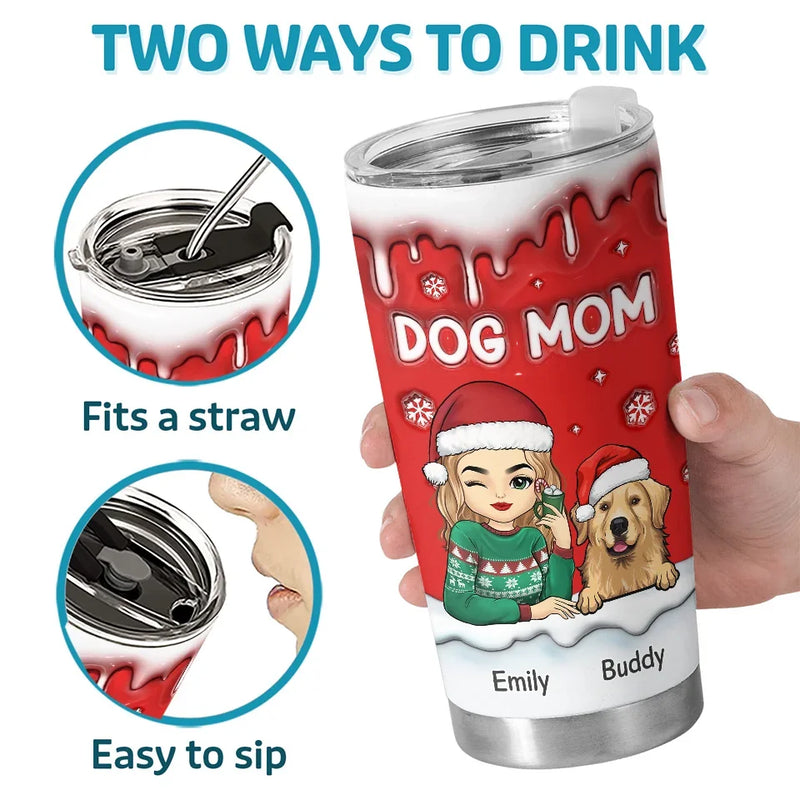 Furry And Festive - Dog & Cat Personalized Custom 3D Inflated Effect Printed Tumbler - Christmas Gift For Pet Owners, Pet Lovers