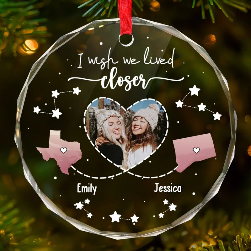 Custom Photo The Miles Between Us Don’t Change The Bond We Share - Bestie Personalized Custom Circle Glass Ornament - Christmas Gift For Best Friends, BFF, Sisters