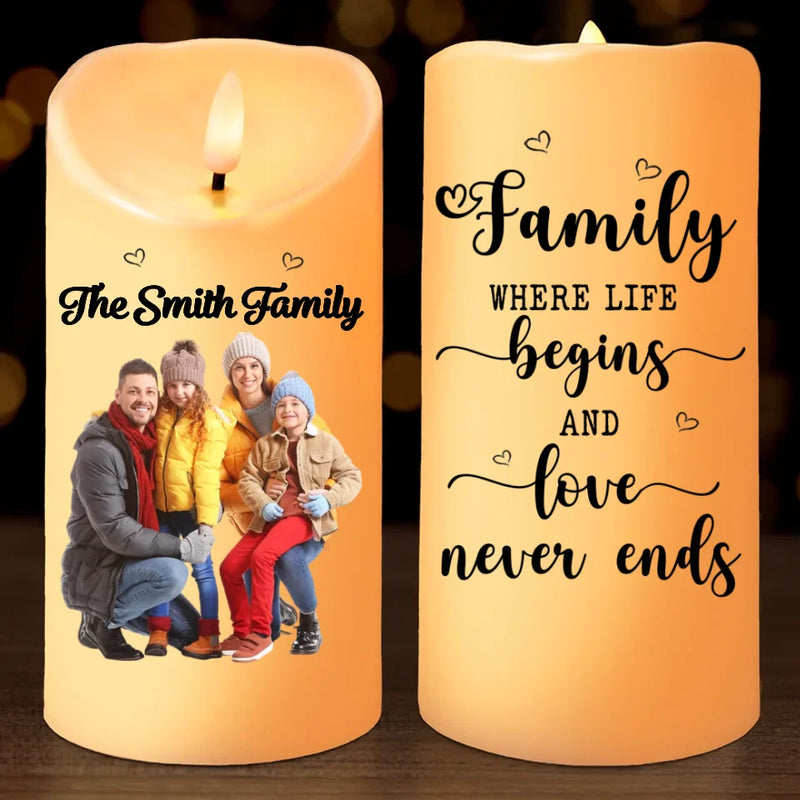 Custom Photo Forever Grateful For These Family Moments - Family Personalized Custom LED Candle - Christmas Gift For Family Members