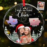 Custom Photo Long Distance Friendship Christmas Gifts - Personalized Glass Ornament
