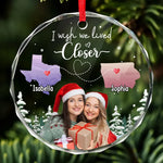 Custom Photo Long Distance Friendship Christmas Gifts - Personalized Glass Ornament