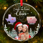 Custom Photo Long Distance Friendship Christmas Gifts - Personalized Glass Ornament