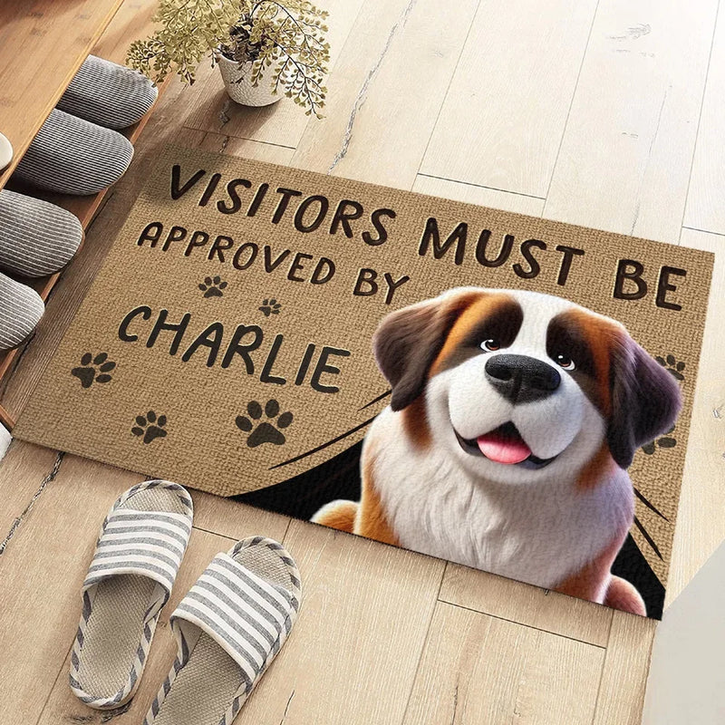 Visitors Must Be Approved By My Furever Friends - Dog Personalized Custom Home Decor Decorative Mat - House Warming Gift For Pet Owners, Pet Lovers