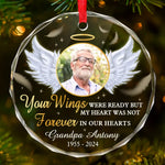 Custom Photo We Keep You In Our Hearts And Our Minds - Memorial Personalized Custom Circle Glass Ornament - Sympathy Gift, Christmas Gift For Family Members