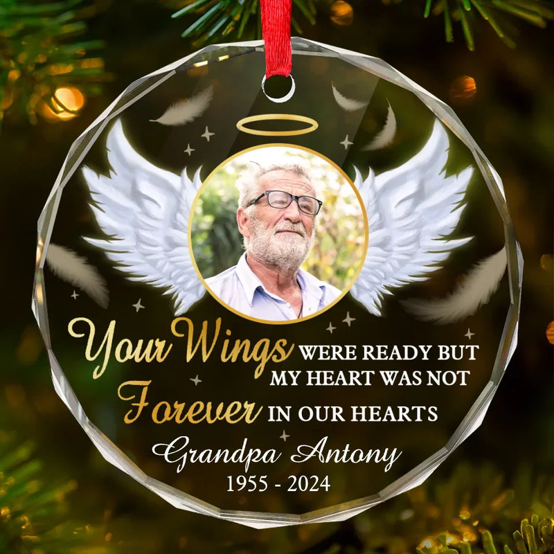 Custom Photo We Keep You In Our Hearts And Our Minds - Memorial Personalized Custom Circle Glass Ornament - Sympathy Gift, Christmas Gift For Family Members