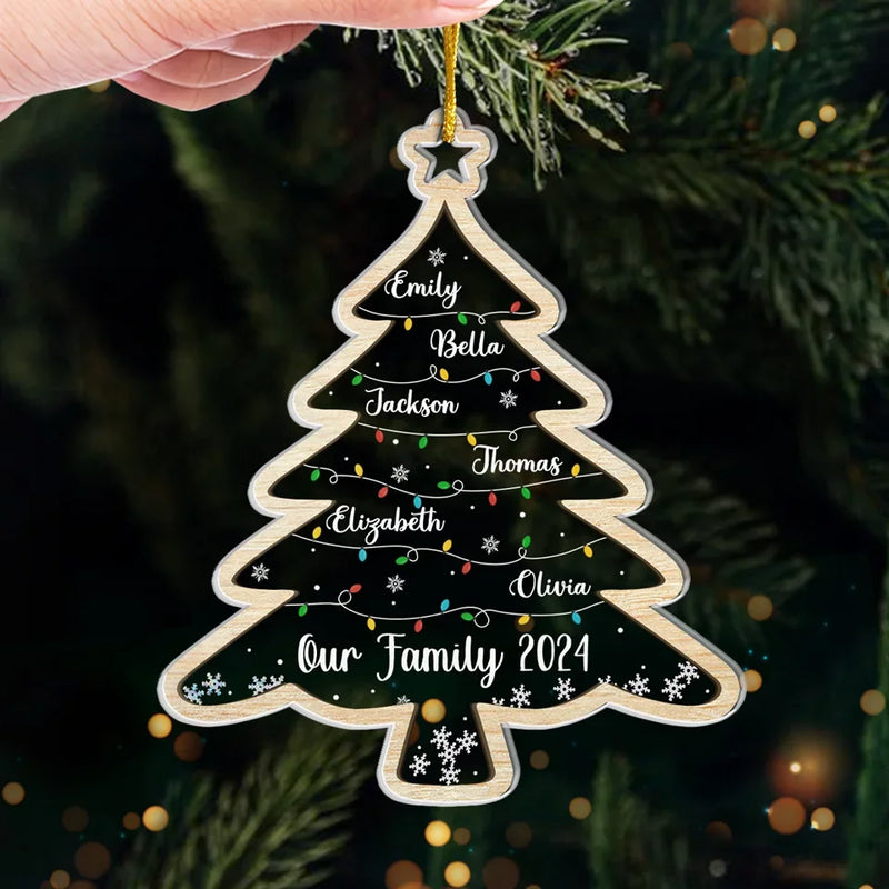 Our Christmas Tree Shines With The Love Of Family - Family Personalized Custom Ornament - Acrylic Custom Shaped - Christmas Gift For Family Members
