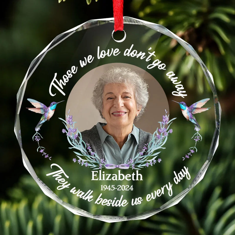 Custom Photo Love Never Leaves Us Even When They're Gone - Memorial Personalized Custom Circle Glass Ornament - Sympathy Gift, Christmas Gift For Family Members