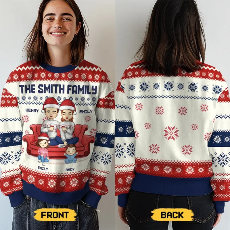 Home Is Where Family And Pets Bring Joy - Family Personalized Custom Ugly Sweatshirt - Unisex Wool Jumper - Christmas Gift For Family Members, Pet Owners, Pet Lovers