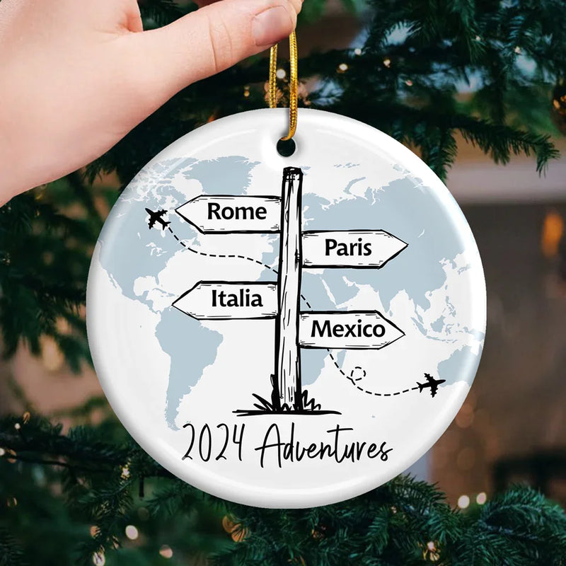 Travel All Around The World - Travel Personalized Custom Ornament - Ceramic Round Shaped - Christmas Gift For Family Members, Gift For Adventure Travel Lovers