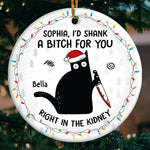 Friends Offer Free Therapy - Friend Personalized Custom Ornament - Ceramic Round Shaped - Christmas Gift For Best Friends, Cat Lovers