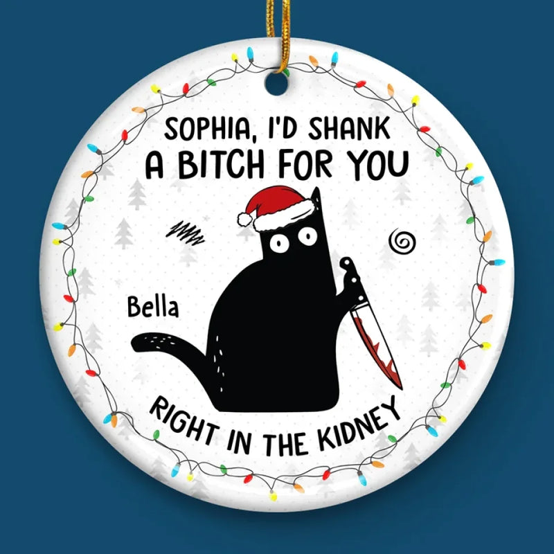 Friends Offer Free Therapy - Friend Personalized Custom Ornament - Ceramic Round Shaped - Christmas Gift For Best Friends, Cat Lovers