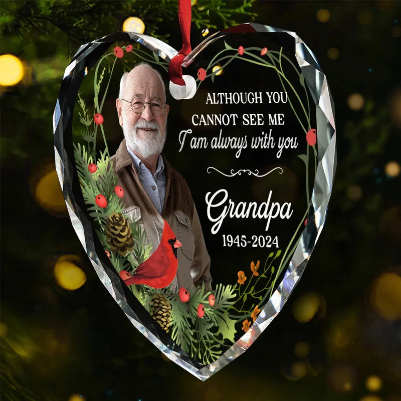 Custom Photo Those We Love Don't Go Away, They Walk Beside Us Everyday - Memorial Personalized Custom Heart Glass Ornament - Sympathy Gift, Christmas Gift For Family Members