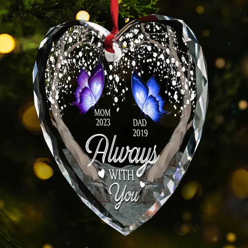 Like A Butterfly, You Are Free To Fly - Memorial Personalized Custom Heart Glass Ornament - Sympathy Gift, Christmas Gift For Family Members