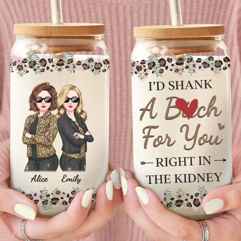 Friends Don’t Let You Do Silly Things Alone - Bestie Personalized Custom Glass Cup, Iced Coffee Cup - Christmas Gift For Best Friends, BFF, Sisters