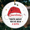 Santa Knows What’s On Your Mind, But I Know What’s In Your Heart - Friend Personalized Custom Ornament - Ceramic Round Shaped - Christmas Gift For Best Friends, Sisters, Family Members, Coworkers