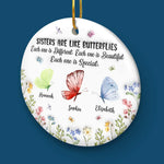 Sisters Are Like Butterflies - Bestie Personalized Custom 3D Inflated Effect Printed Ornament - Ceramic Round Shaped - Christmas Gift For Best Friends, BFF, Sisters