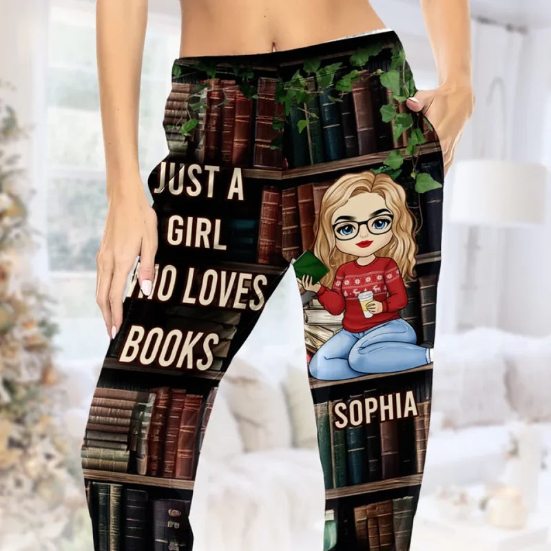 Just A Girl Who Loves Books - Personalized Custom Pajama Pants - Christmas Gift For Book Lovers