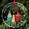 Our First Christmas Together With Our Pet - Dog & Cat Personalized Custom Circle Glass Ornament - Christmas Gift For Husband Wife, Anniversary, First Christmas, Pet Owners, Pet Lovers