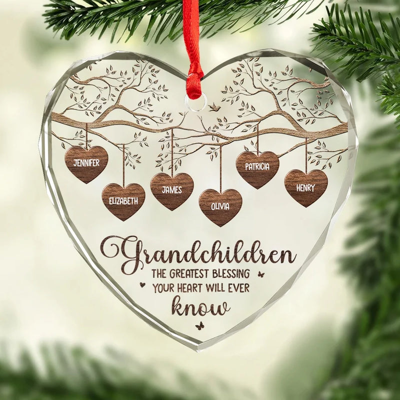 Grandkids Make Life More Grand - Family Personalized Custom Heart Glass Ornament - New Arrival, Christmas Gift For Grandma AMZ