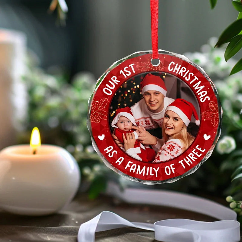 Custom Photo Family Is Where Life Begins And Love Never Ends - Family Personalized Custom Circle Glass Ornament - Christmas Gift For Family Members, First Christmas