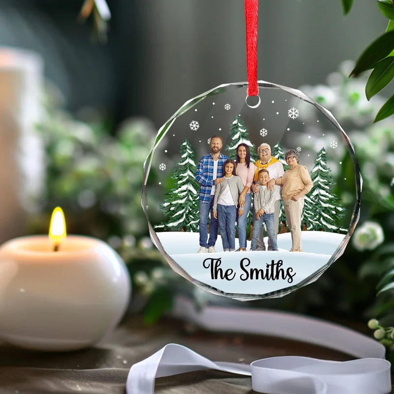 Custom Photo The Joy Of Christmas Is Found In Family - Family Personalized Custom Circle Glass Ornament - Christmas Gift For Family Members