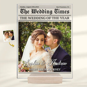 Custom Photo The Newlywed Times - Couple Personalized Custom Rectangle Shaped Acrylic Plaque - Christmas Gift For Husband Wife, Anniversary, First Christmas