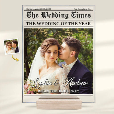 Custom Photo The Newlywed Times - Couple Personalized Custom Rectangle Shaped Acrylic Plaque - Christmas Gift For Husband Wife, Anniversary, First Christmas