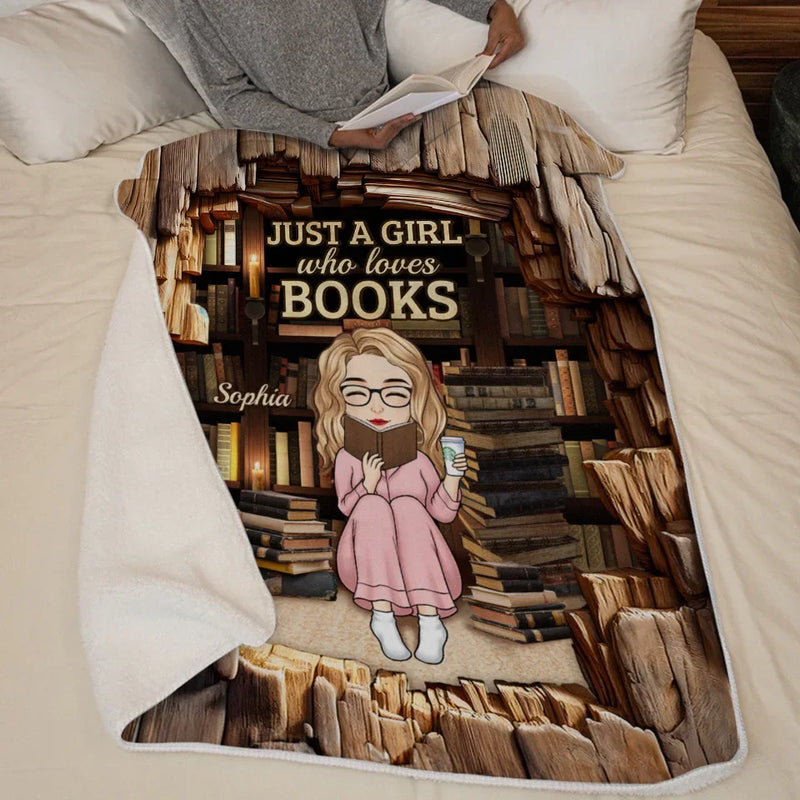 Just A Girl Enchanted By Stories- Personalized Custom Blanket - Gift For Book Lovers
