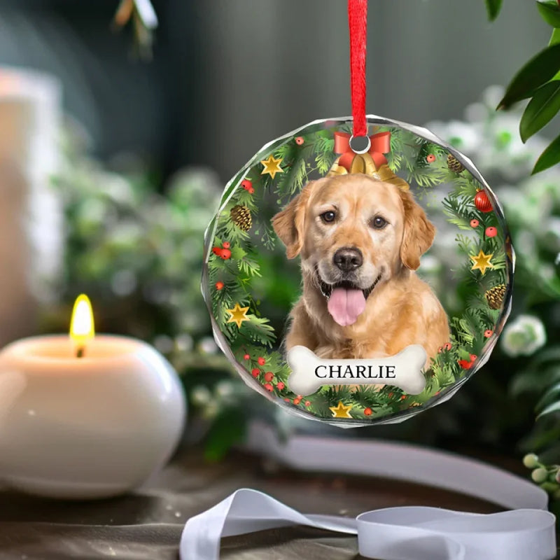 Custom Photo Happiness Is Having A Cat Or Dog By Your Side - Dog & Cat Personalized Custom Circle Glass Ornament - Christmas Gift For Pet Owners, Pet Lovers