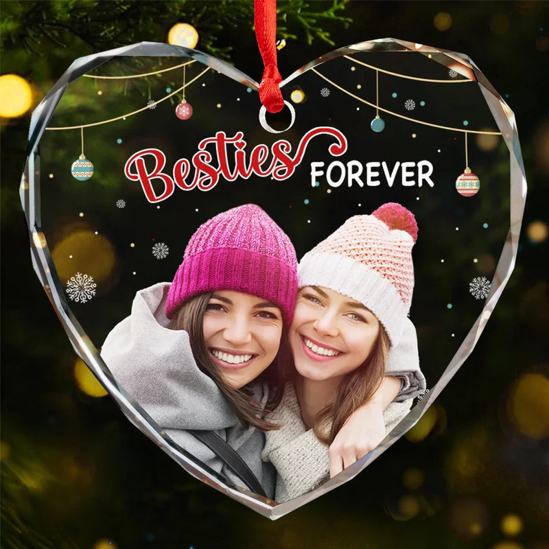 Custom Photo Friends Forever - Bestie Personalized Custom Heart Glass Ornament - Christmas Gift For Best Friends, BFF, Sisters
