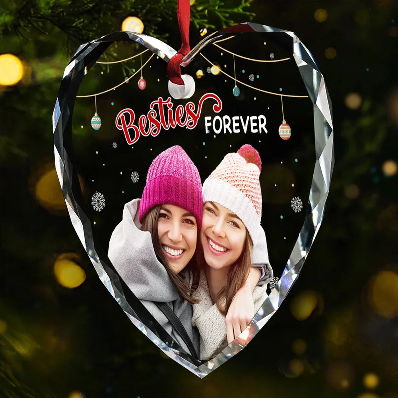 Custom Photo Friends Forever - Bestie Personalized Custom Heart Glass Ornament - Christmas Gift For Best Friends, BFF, Sisters