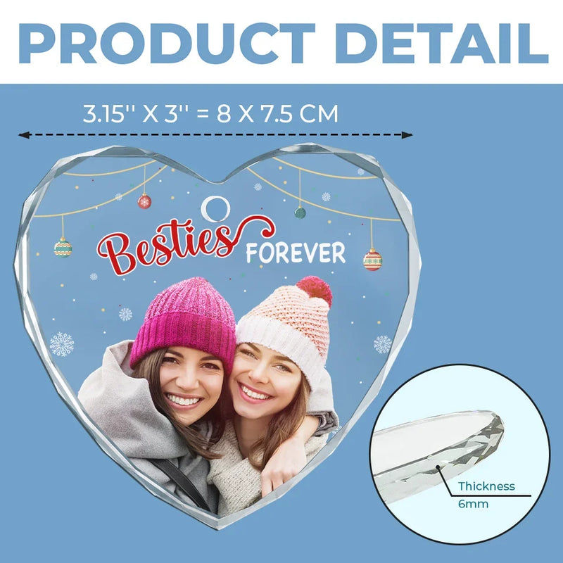 Custom Photo Friends Forever - Bestie Personalized Custom Heart Glass Ornament - Christmas Gift For Best Friends, BFF, Sisters