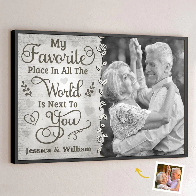Custom Photo With You, Love Feels Like Home - Couple Personalized Custom Horizontal Poster - Gift For Husband Wife, Anniversary