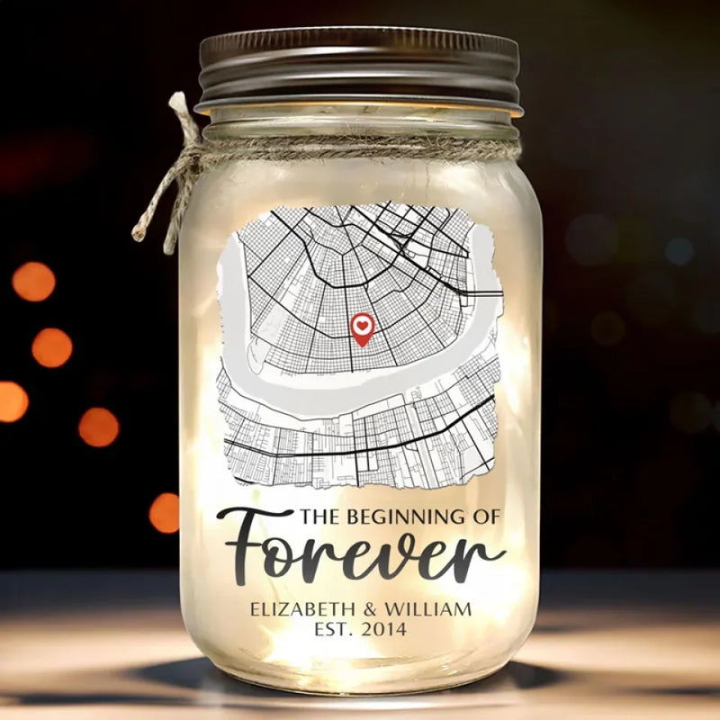 The Beginning Of Forever - Couple Personalized Custom Mason Jar Light - Gift For Couple, Husband Wife, Anniversary