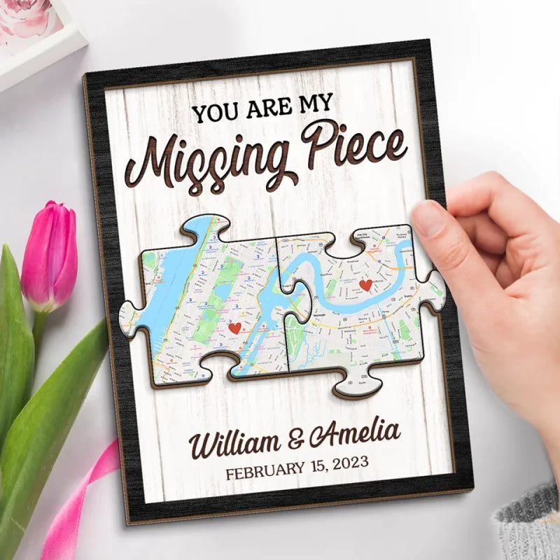 Location Map Love Knows No Distance - Couple Personalized Custom Map 2-Layered Wooden Plaque With Stand - Map Art, Christmas Gift For Husband Wife, Anniversary