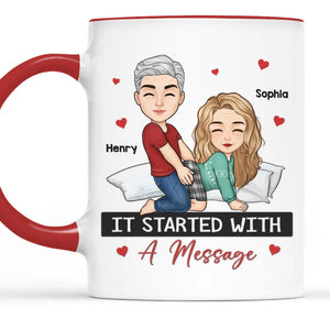 It Started With A Message - Couple Personalized Custom Mug - Christmas Gift For Husband Wife, Anniversary