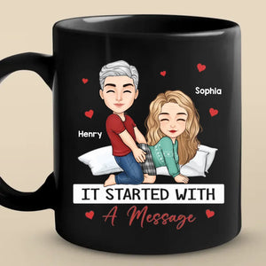 It Started With A Message - Couple Personalized Custom Mug - Christmas Gift For Husband Wife, Anniversary